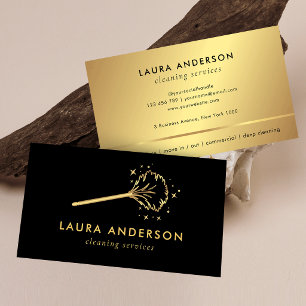 Black & Gold Cleaning Services Hausmädchen-Logo Ch Visitenkarte