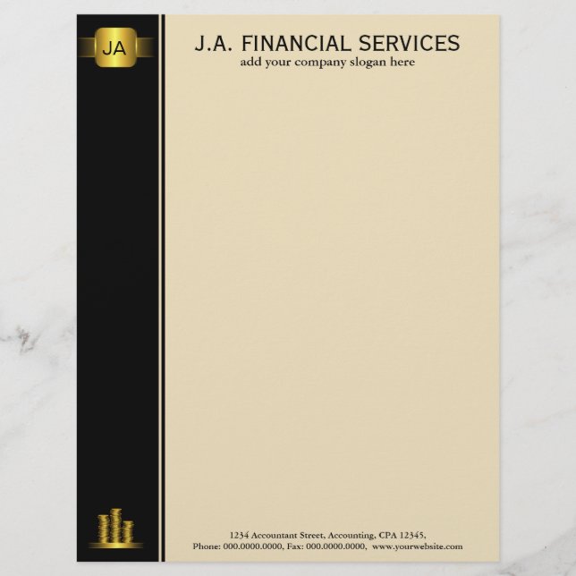 Black Gold Coins Custom Accounting Letterhead Briefkopf (Vorderseite)