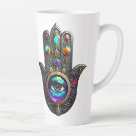 Black Gold Colorful Hamsa w/ Sapphire Third Eye  Milchtasse