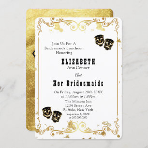 Black Gold Comedy & Tragedy Bridesmaids Luncheon Einladung