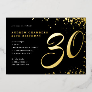 Black Gold Confetti 30. Geburtstag Folieneinladung