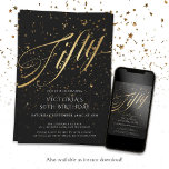 Black Gold Confetti 50. Geburtstagsparty Einladung<br><div class="desc">Black Gold Confetti 50. Geburtstag Party Einladung. Das neue Design, in dem moderne Eleganz und feierlicher Reiz aufeinander treffen. Mit seiner faszinierenden Kombination aus Imitat-Folienakzenten in strahlendem Gold und schwarzem Schwarz Set diese Einladung die Bühne für ein unvergessliches Meilenstein-Fest. Das Design wird durch skurrile Konfetti-Details, die eine spielerische Touch der...</div>