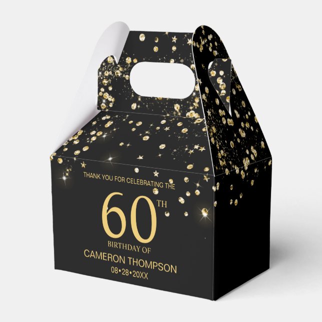 Black Gold Confetti 60th birthday Elegant custom Geschenkschachtel (Rückseite)