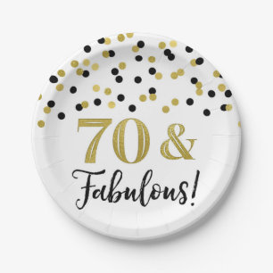 Black Gold Confetti 70 und fabulous Geburtstag Pappteller