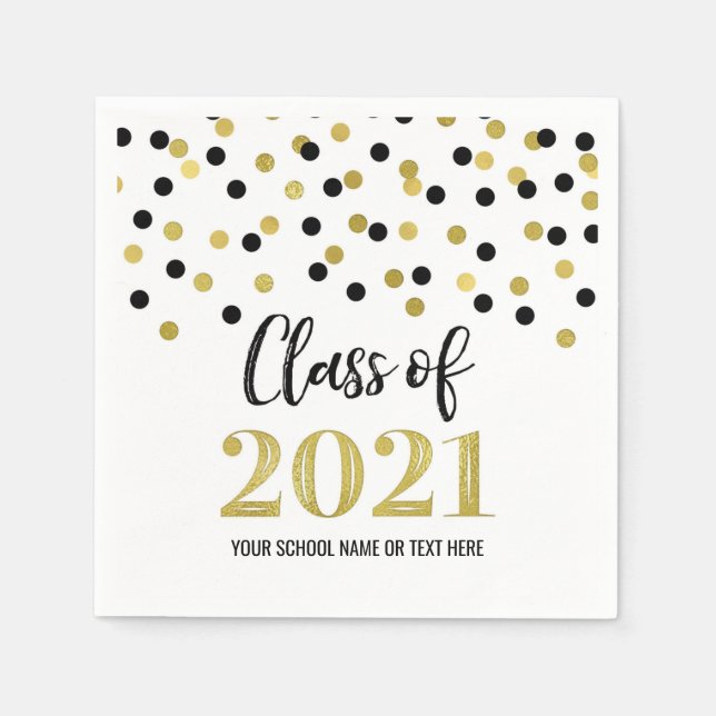 Black Gold Confetti Class 2021 Abschluss Serviette (Vorderseite)