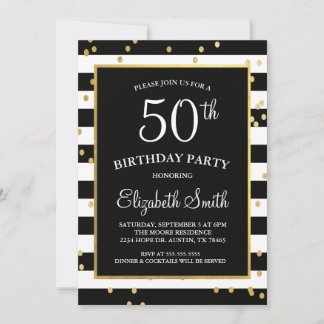 Black & Gold Confetti Einladung zum Geburtstag