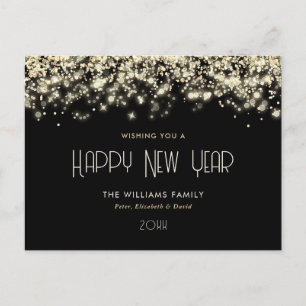 Black Gold Confetti Frohes Neues Jahr Postkarte