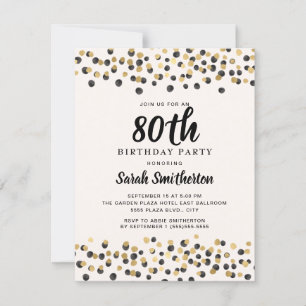 Black Gold Confetti Glitzer 80. Geburtstag Einladung
