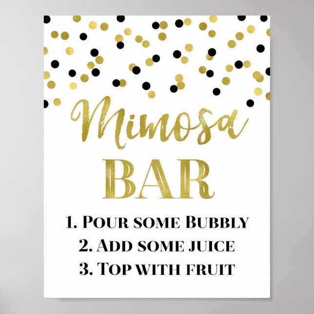 Black Gold Confetti Mimosa Bar Sign Wedding Poster (Vorne)