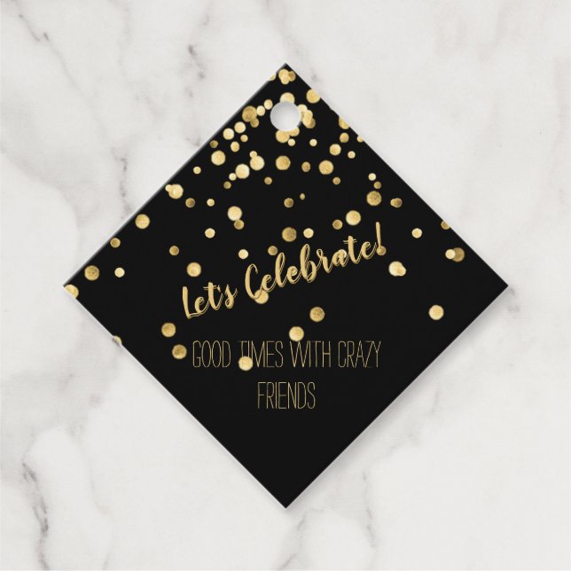 Black Gold Confetti Party Geschenkanhänger (Vorderseite)