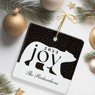 Black & Gold Confetti Polar Bear Joy Family Foto Keramikornament