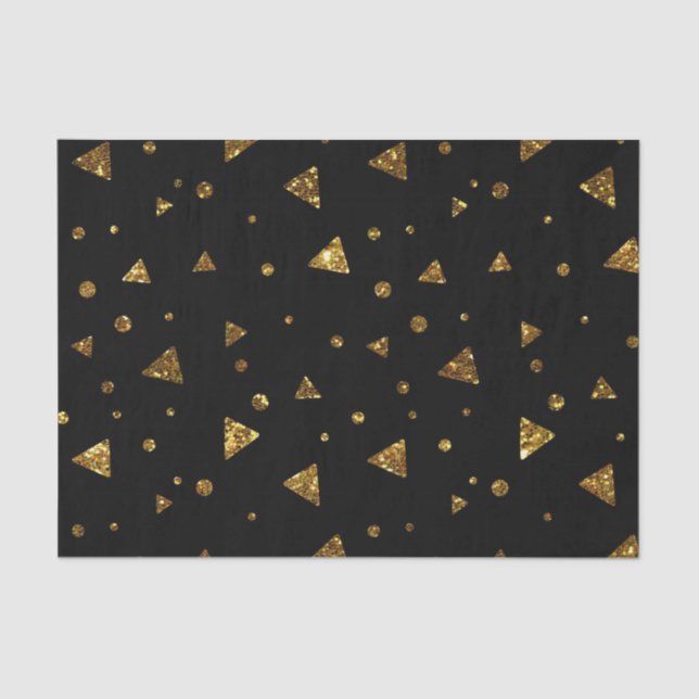 Black Gold Confetti Polka Dots Elegante Dreiecke Seidenpapier (Vorderseite)