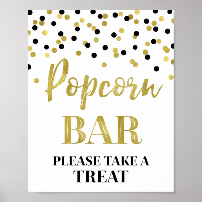 Black Gold Confetti Popcorn Bar Sign Poster (Vorne)