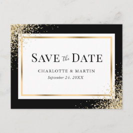 Black Gold Confetti Rahmen Elegante Hochzeit Ankündigungspostkarte