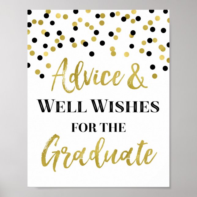 Black Gold Confetti Ratgeber für Graduate Sign Poster (Vorne)