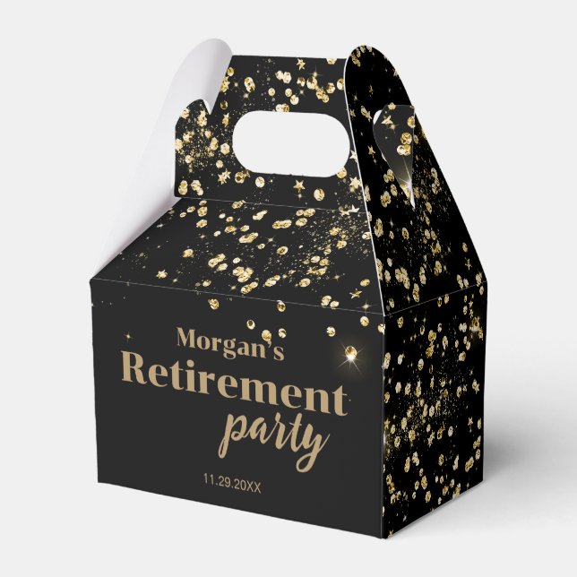 Black Gold confetti Retirement party Custom  Geschenkschachtel (Rückseite)
