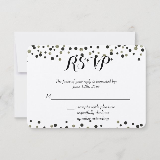 Black Gold Confetti UAWG RSVP Karte (Vorderseite)