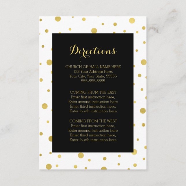 Black Gold Confetti Wedding Direction Insert (Vorderseite)