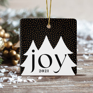 Black & Gold Confetti Weihnachtsbaum Joy Foto Keramikornament