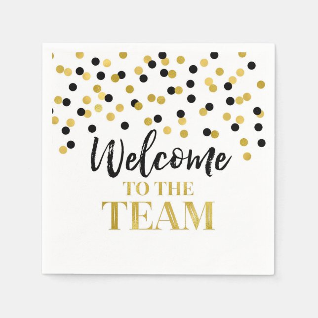 Black Gold Confetti Willkommen im Team Serviette (Vorderseite)