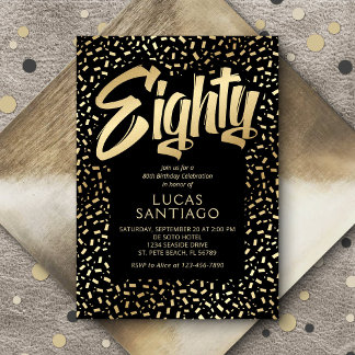 Black Gold Confetti zum 80. Geburtstag Einladung