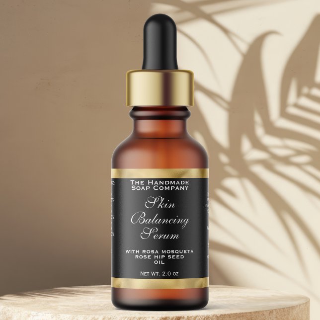 Black & Gold Cosmetics Small Dropper Bottle Label  Adressaufkleber (Von Creator hochgeladen)