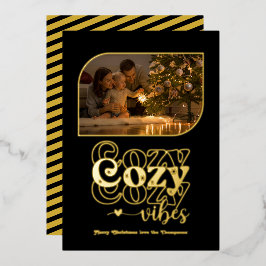Black & Gold Cosy Vibes Retro Weihnachts-Foto Folien Feiertagskarte
