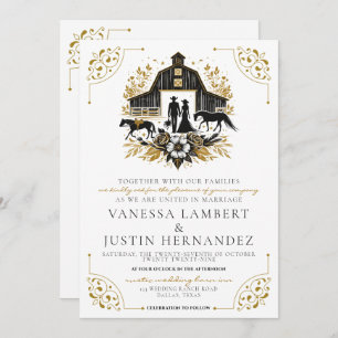 Black & Gold Country Wedding mit QR Code Einladung
