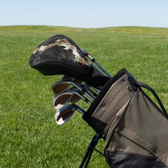 Black Gold Cream Western Cowhide Golf Headcover (In SItu)