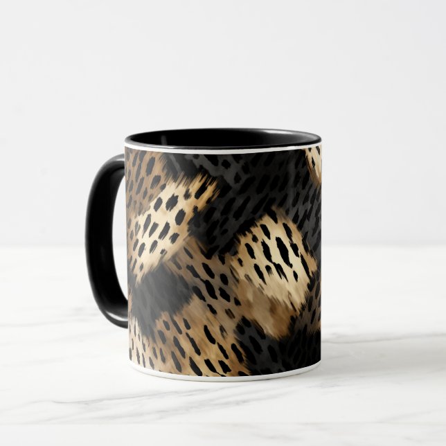 Black Gold Creme Leopard Animal Print Tasse (Vorderseite Links)