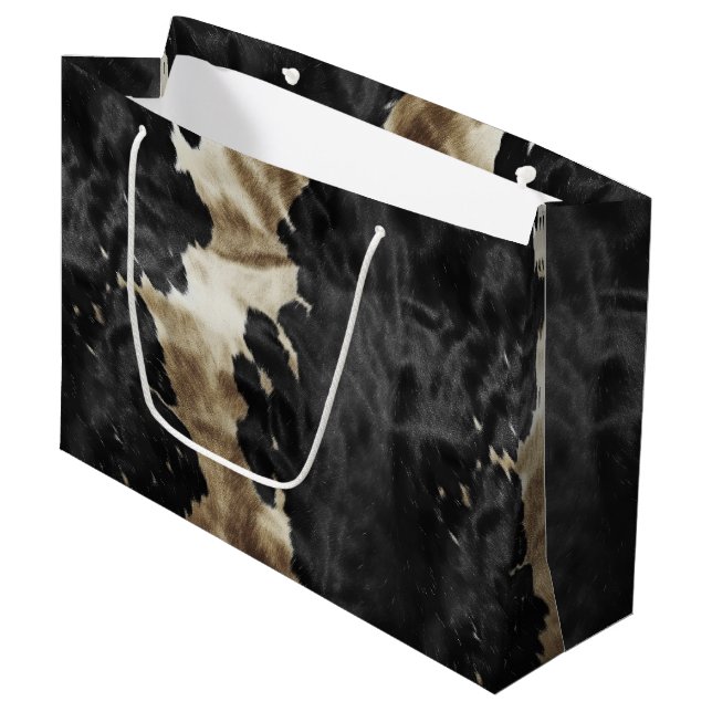 Black Gold Creme Western Cowhide Große Geschenktüte (Vorderseite Schrägansicht)