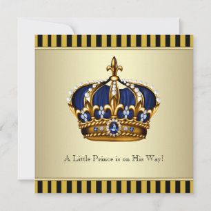 Black Gold Crown Little Prince Boy Baby Dusche Einladung