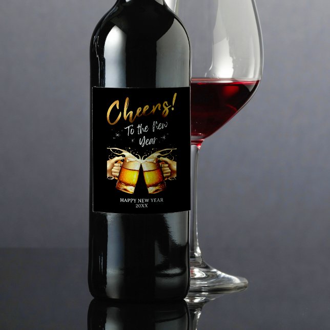 Black & Gold Crus Silvester Party 2024 Weinetikett (Black & Gold Cheers to New Years Eve Party 2024 Wine Label)