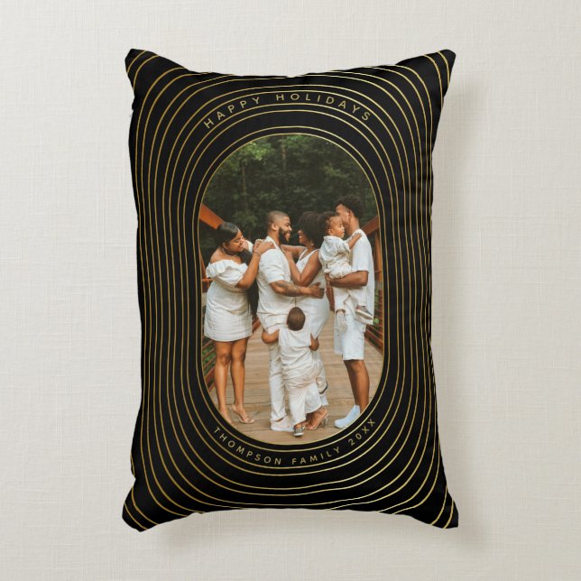 Black Gold Custom Foto Family Weihnachten Dekokissen (Vorderseite(Vertikal))