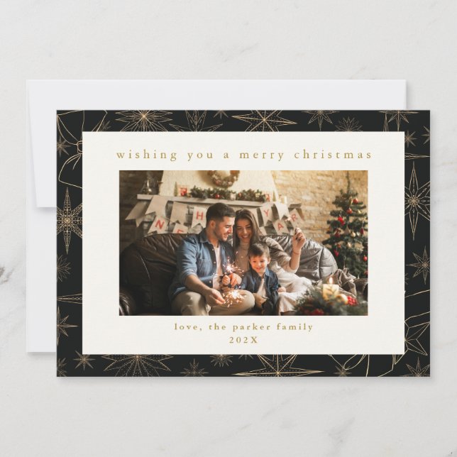 Black & Gold Custom Foto Weihnachtskarte Feiertagskarte (Vorderseite)
