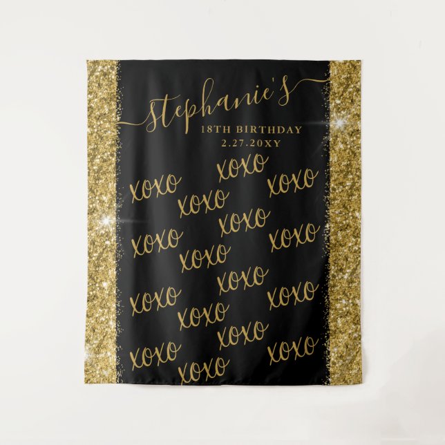 Black Gold Custom Fotobooth Selfie Foto Hintergrun Wandteppich (Vorderseite)