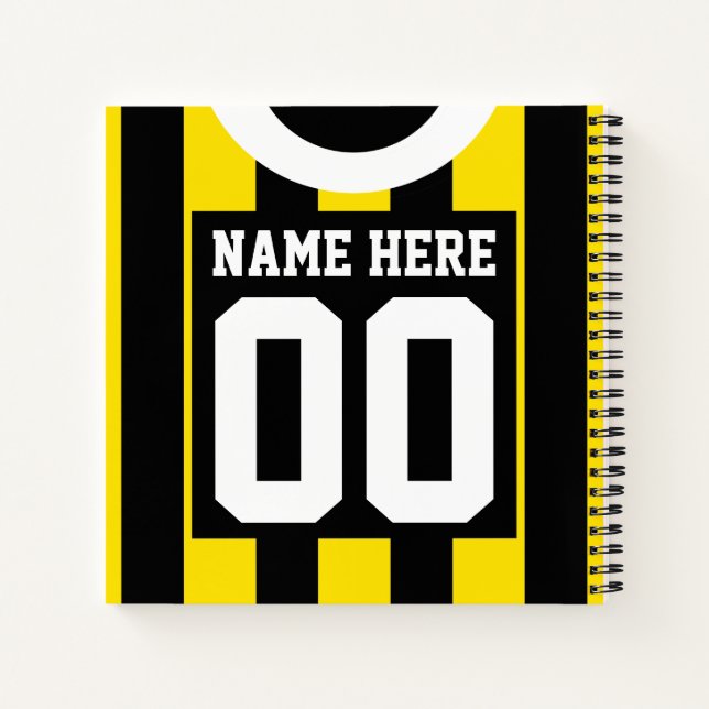 Black & Gold Custom Jersey Template Soccer Rugby Notizbuch (Rückseite)