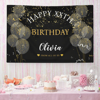 Black & Gold Custom Party Personalisiert Geburtsta Banner
