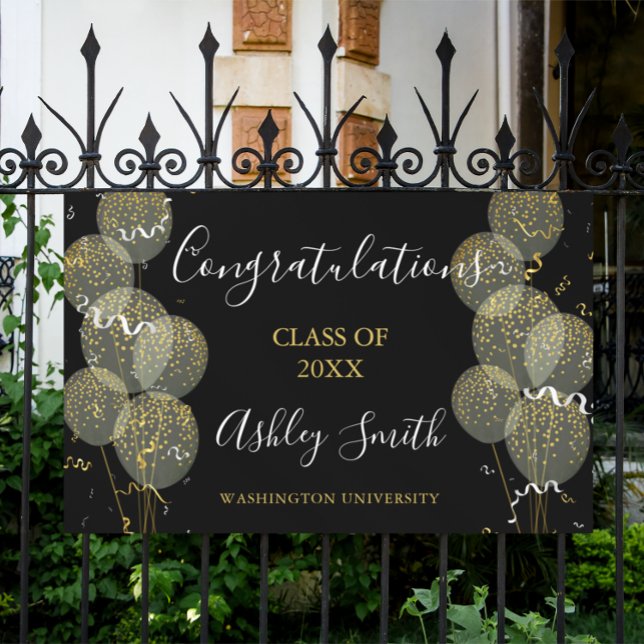 Black & Gold Custom Party Personalisierter Abschlu Banner (Von Creator hochgeladen)