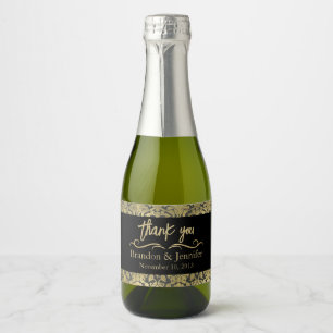 Black & Gold Custom Wedding Sparkling Weine Label