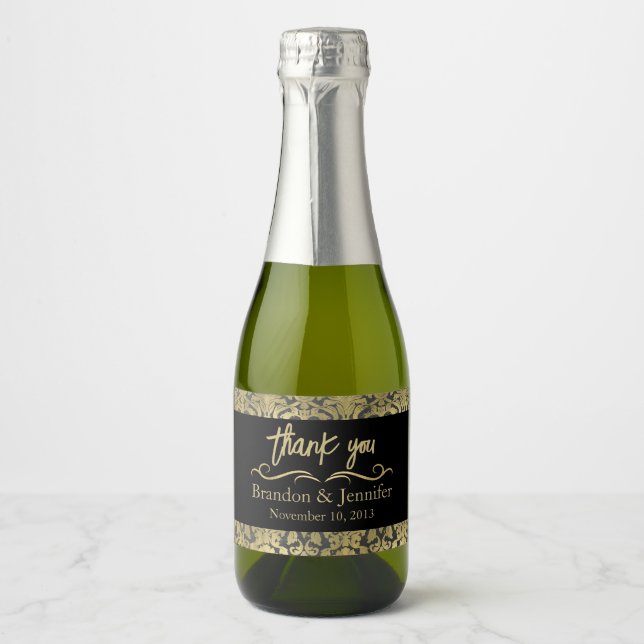 Black & Gold Custom Wedding Sparkling Weine Label (Vorderseite)