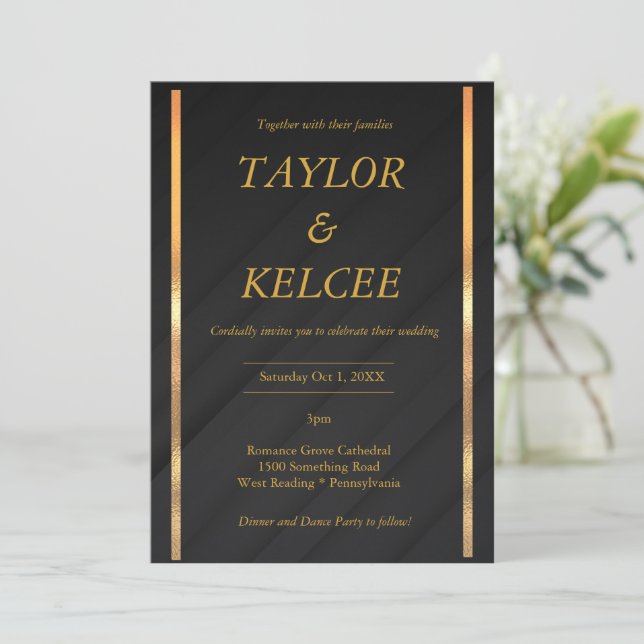 Black Gold CUSTOMIZABLE Wedding Einladung (Stehend Vorderseite)