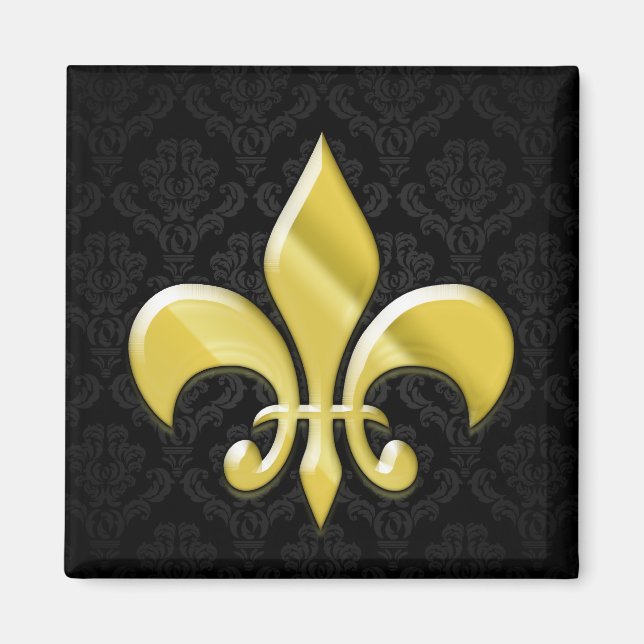 Black/Gold Damask Fleur de Lis Magnet (Vorne)