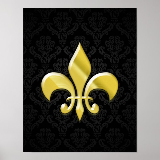 Black/Gold Damask Fleur de Lis Poster (Vorne)