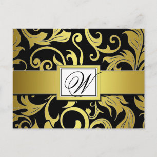 Black Gold Damask Hochzeitskarten Save the Date Po Ankündigungspostkarte
