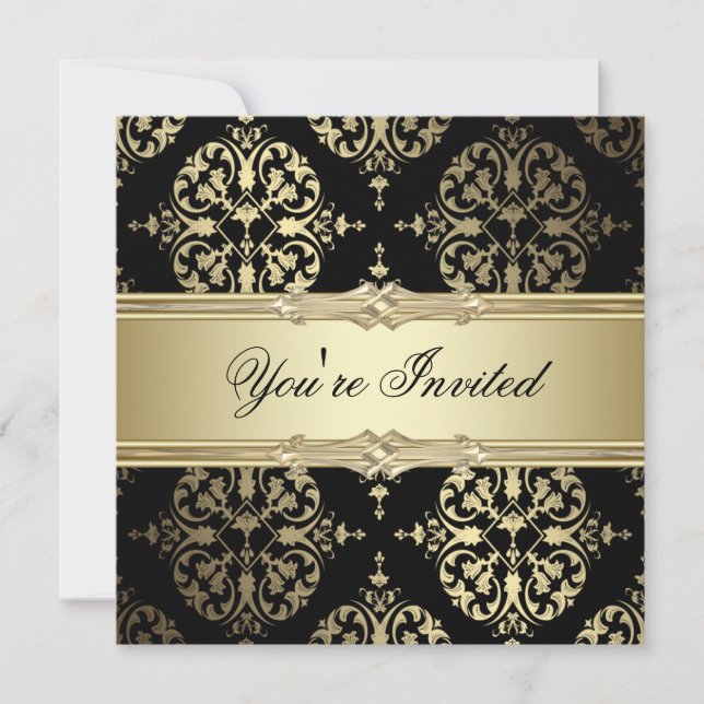 Black Gold Damask-Party Einladungen (Vorderseite)