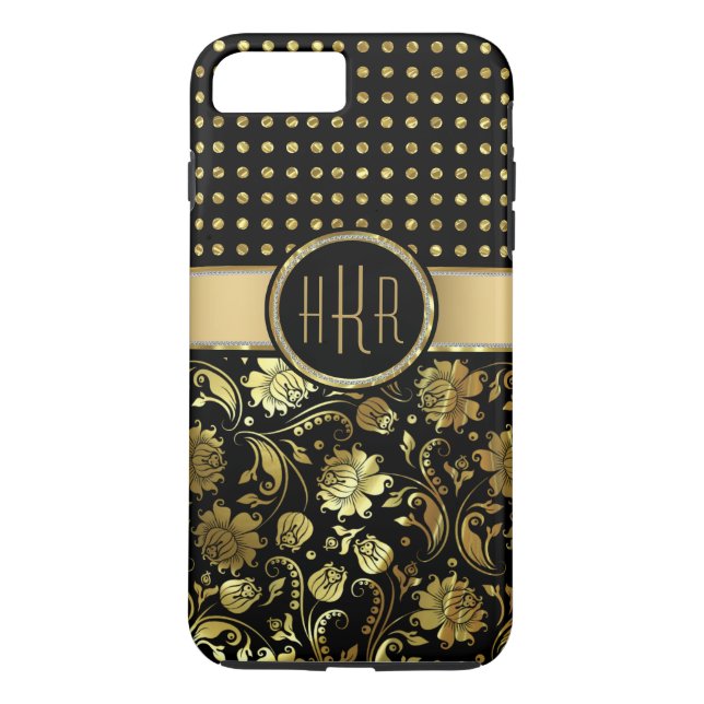 Black & Gold Damask & Punkt-Kombination Case-Mate iPhone Hülle (Rückseite)