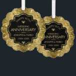 Black & Gold Damaskus 50. Hochzeitstag Ornament Karte<br><div class="desc">Eleganter schwarzer und glänzender goldener Hintergrund,  anpassbar 50. Hochzeitstag Template.</div>