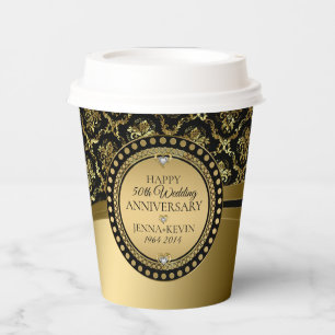 Black & Gold Damaskus Pape zum 50. Hochzeitstag Pappbecher