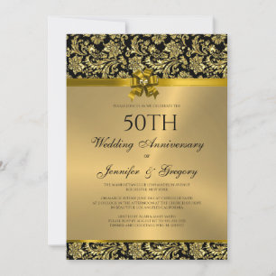Black & Gold Damaskus zum 50. Hochzeitstag 3 Einladung